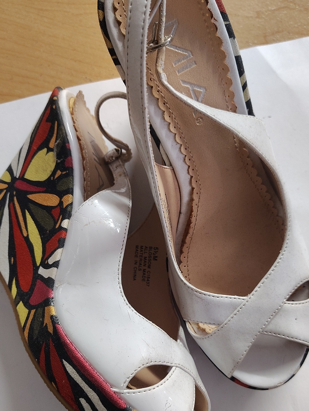MIA White Peep-Toe Floral Platform Wedges